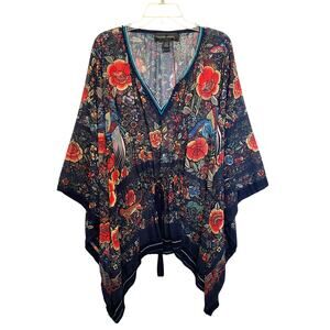 Colleen Lopez Art Viewing Kimono Top Women's 2X/3X Sheer Black Floral Kaftan Top